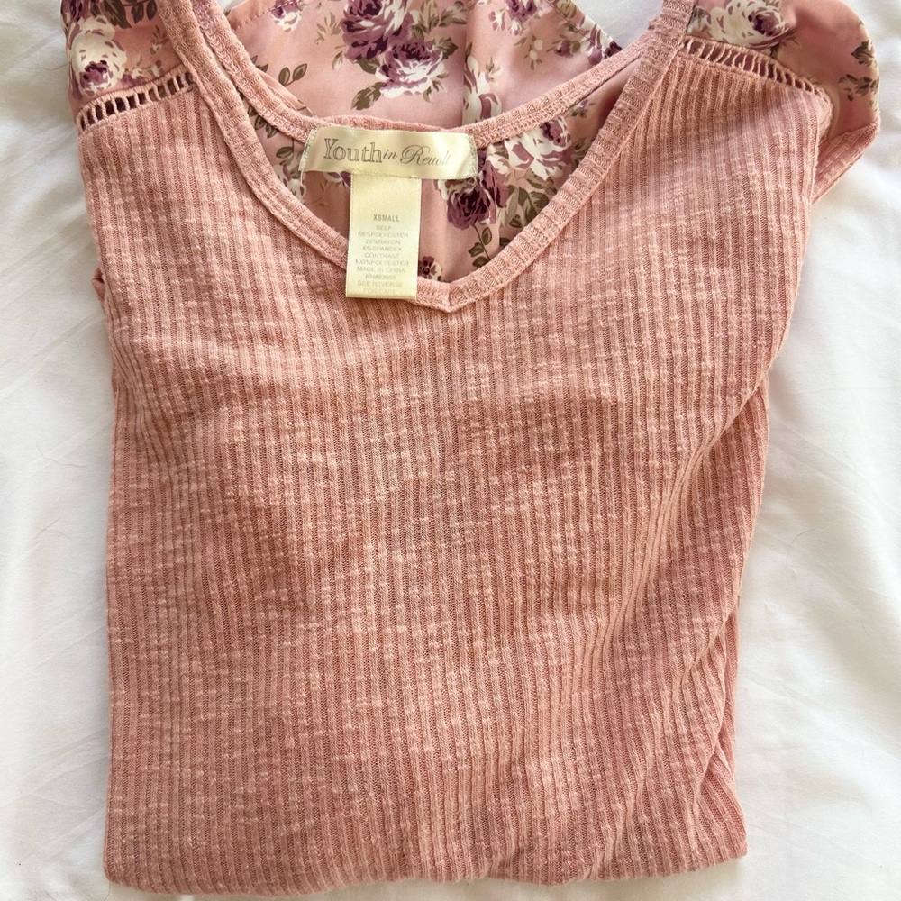 Pink Floral Multi Fabric Long Sleeve